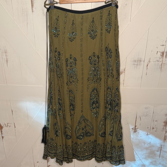 Soft Surroundings Olive Embroidered A-Line Skirt - Picture 11 of 12